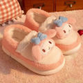 Anime Sanrios HelloKitty Plush Package Heel Cotton Slippers Cartoon Kuromi Cinnamoroll Kawaii Winter Warm Non-Slip Home Slippers.