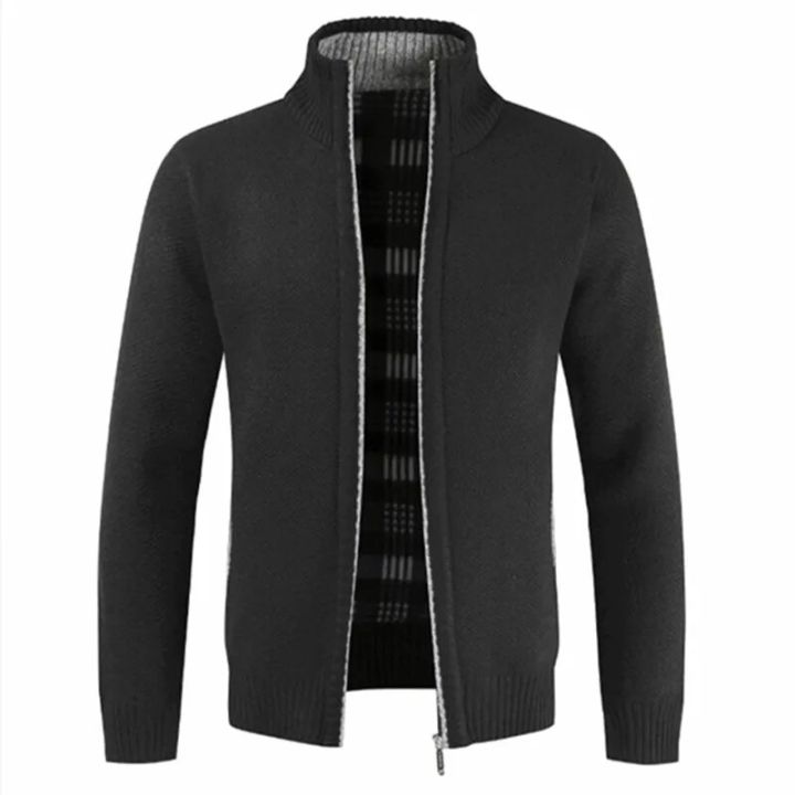 Mens Autumn Solid Color Knitted Sweater Jackets Cardigan Coats Man Clothing Casual Black Zip Up Sweaters Blusa De Frio Masculino