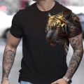 Tiger Print T-Shirt 3D Animal Men's Shirts Summer 6xl Short Sleeved Male Pullover Oversized Tops Tees Men Clothing. 