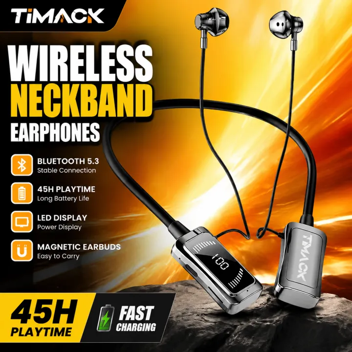 TIMACK%C2%AE%20Wireless%20Earphones%20Bluetooth%205.3%20Neckband%20Headphones%20Gaming%20Stereo%20Sport%20Headset%20Waterproof%20Earbuds%20With%20TF%20Card%20LED%20Display%20-%20Image%202