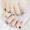 24Pcs Shiny Artificial False Toe Nails Navy Blue Bloom Toenails With Design Press On Manicure Tools.