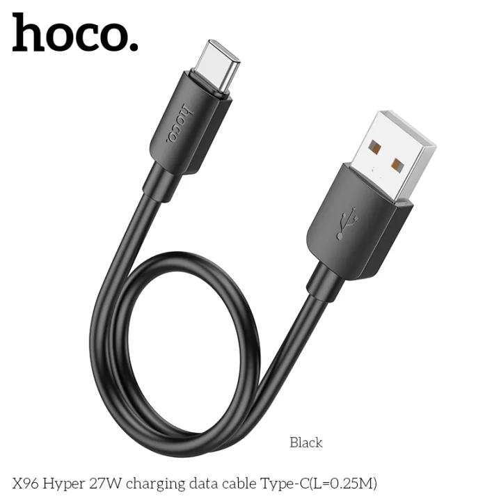 Hoco X96 HYPER 27W TYPE C 0.25M CHARGING DATA CABLE Short Type C Cable Fast Charging Type C Data Cable Black