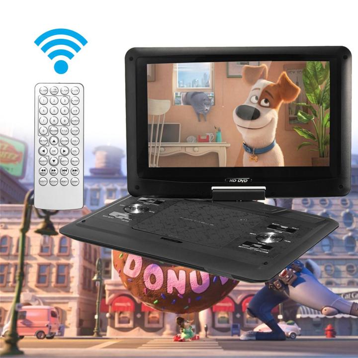 15'' Portable Car Rechargeable DVD Player Game Remote Control 270° Swivel Screen Black - Black