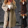 Knitted Cardigan Thickened Twist Solid Color Sweater Coat.