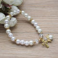Religious Pearl Bracelet Angel Wing Cross Beaded Bracelet Baby Shower Girl Boy Baptism Gift.