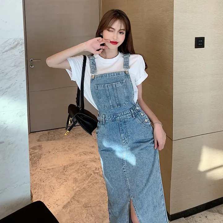 Button%20Dress%20Women%20Denim%20New%20Fashion%20Suspender%20Sleeveless%20Pockets%20Korean%20Medium-Length%20Solid%20Color%20A%20Line%20Denim%20Dress%20987J%20-%20Image%204