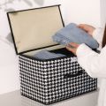 Houndstooth Cloth Storage Box Folding Storage Box Basket Student Dormitory Covered Storage Box Underwear Storage Artifact. 