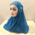 H208 beautiful Muslim girls hijab with flowers pull on Amira Islamic scarf head wrap students headscarf headwear.