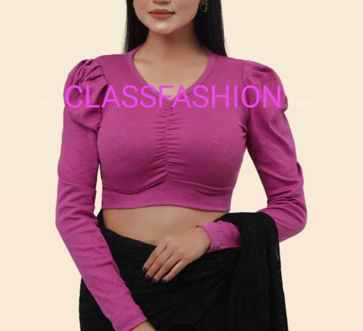 Crop%20Top%20Blouse%20For%20Women%20Summer%20Casual%20Wear%20Soft%20Cotton%20Fabric%20Trendy%20A-Line%20Style%20Full%20Sleeve%20Top%20Solid%20Color%20-%20Image%202