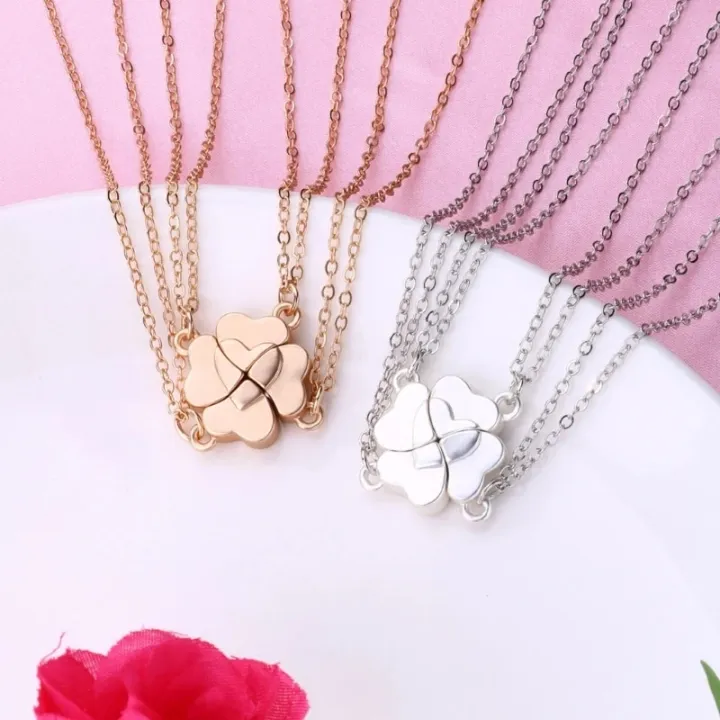 4%20Piece%20Four%20Leaf%20Clover%20Stitching%20Necklace%20Magnet%20Stone%20BFF%20Friendship%20Heart%20Pendant%20Chain%20Choker%20Necklace%20Jewelry%20Dropship%20-%20Image%202