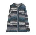 ZAZOMDE Winter Rainbow Color Contrast Jumper Oversize Cardigan Sweater Knitwear Men Loose High Street Couple Stripe Sweater Coat.
