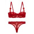 Varsbaby Lingerie Half Cup Lace Slim Bra Set Bow with Thong Woman.