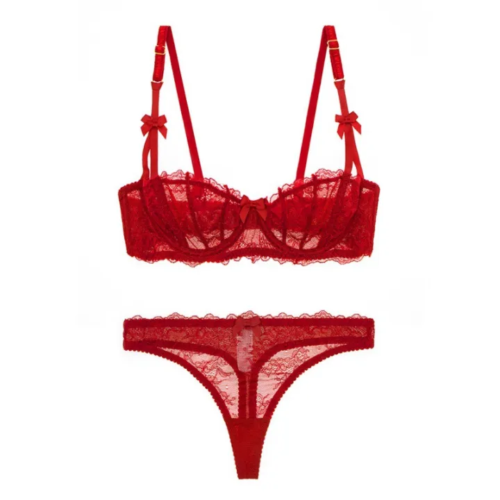 Varsbaby%20Lingerie%20Half%20Cup%20Lace%20Slim%20Bra%20Set%20Bow%20with%20Thong%20Woman%20-%20Image%207