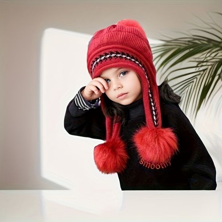 1pc%20Autumn%20And%20Winter%20Cute%20Girls%20Princess%20Hat,%20Plus%20Velvet%20Warm%20Knitted%20Ear%20Protection%20Hat%20For%20Kids%20-%20Image%204