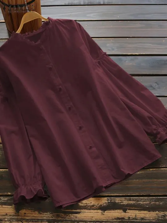 Elegant%20Ruffle%20Shirts%20ZANZEA%20Women%20Blouse%20Autumn%20Long%20Sleeve%20Blusas%20Casual%20Chemise%20Female%20Solid%20Loose%20Tops%20Oversize%20Tunic%20Mujer%20-%20Image%203
