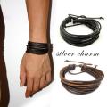 【3C VictoryEagle】Men's Braided Rope Leather Bracelets- Surfer Wrap Multilayer Cuff Elasticity Bracelet-. 