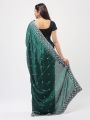 Indian Vichitra silk Green Saree with High-Quality Sequins Silvar Embroidery Work on Blouse.