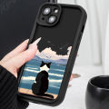 Cute Cat Watching the Sea Case for iPhone 14 15 Pro Max 13 12 1happy1 X XS XR 7 8 Plus SE 2020 Shockproof Silicone Protective Cover.