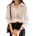 2024 White Shirt Women's Spring and Autumn New Design Sense Top Young Long Sleeve Bottoming Bandage Dress Shirt Coat. 