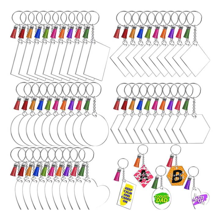 50 Sets Blank Keychains for Vinyl, Acrylic Keychain Blanks