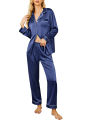 Ladies Pajamas Set Long Sleeve Soft Lounge Wear Silk Satin Pj.