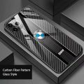 Wenefang New specials Luxury Carbon Fiber Glass Hard BMW Phone Case for iPhone 15 14 13 12 11 Pro Max Mini X XS Max XR Shockproof Anti Fall Back Cover. 