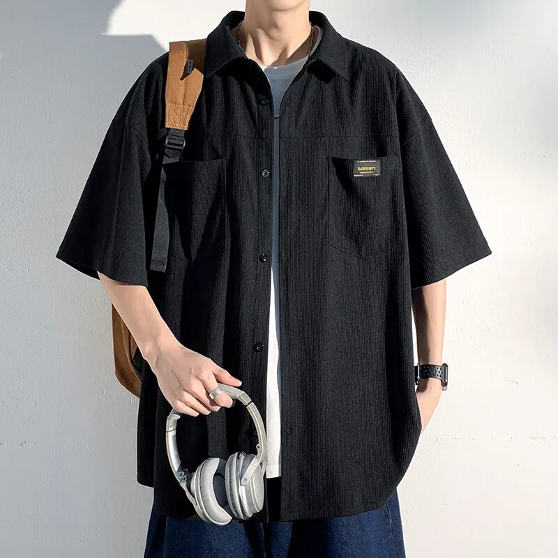 Denim Flowers Men Casual Short Sleeve Spring Summer Turndown