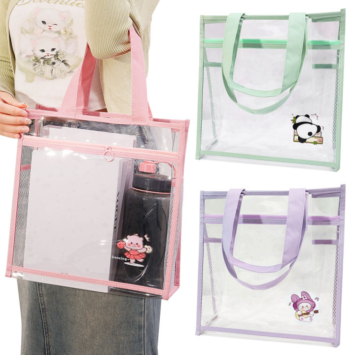Transparent Cartoon Exam Bags Double Layer Large Capacity File Bags Student Handbags