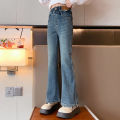 Girls flared jeans spring and autumn 2023 new foreign style girls big boys autumn fashion children's slim pants tide.