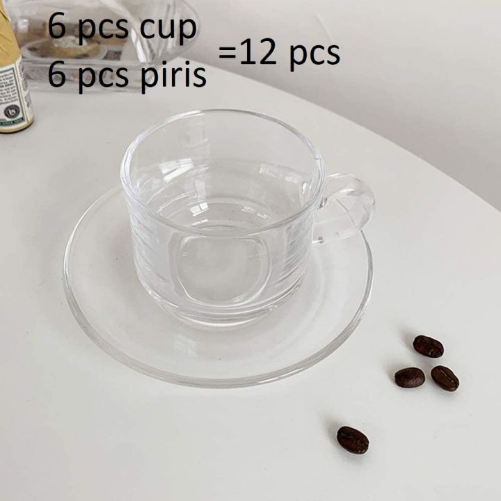 Crystal Clear Glass Tea Cup Set- 6 pcs- Cup with piris
