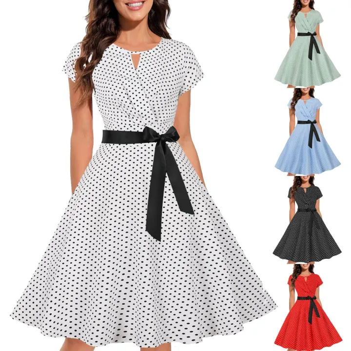 Polka%20Dot%20Print%20Summer%20Dress%20Vintage%20Women%201950s%2060s%20Swing%20Rockabilly%20Dress%20Robe%20Elegant%20Casual%20Office%20Lady%20Party%20Evening%20Dress%20-%20Image%204