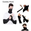 Fashionable Black Solid Bandana & Hand Gloves  For Man. 