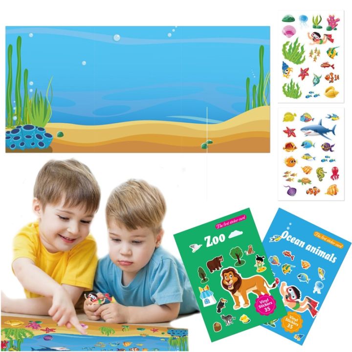 Kids Baby Early Learning Educational Toys Cartoon Zoo Sea Animals Creation Sticker Book