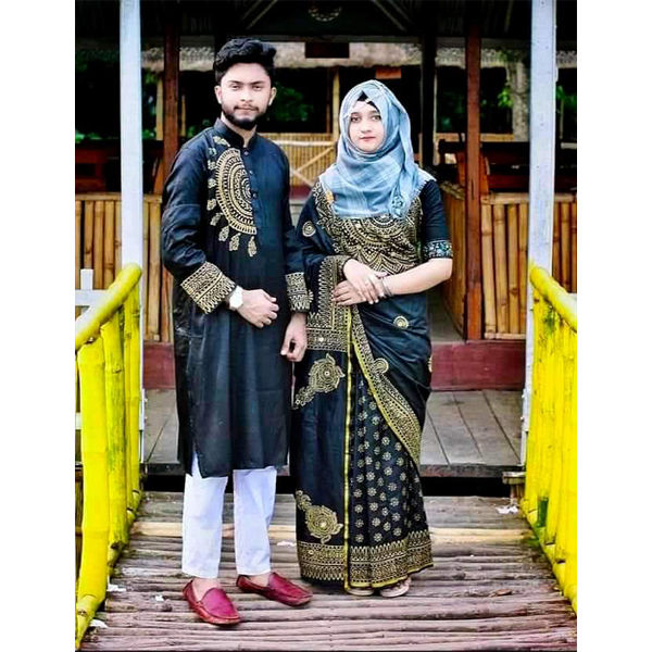 Occasional%20Dress/Couple%20Set/Matching%20Dress/Traditionally%20Dress/Sari%20And%20Panjabi-%20Block%20Print%20Saree%20&%20Panjabi%20-%20Sari%20-%20Saree%20-%20%E0%A6%B6%E0%A6%BE%E0%A7%9C%E0%A6%BF%20-%20Sari%20-%20Sari%20-%20Image%203