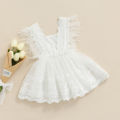 Ma&Baby Baby Girls Casual Dress, White Square Collar Sleeveless Lace Hem One-piece, 0-24 Months. 