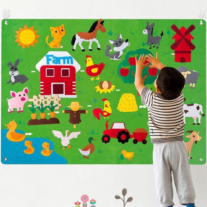 Felt Story Board Set Montessori Storytelling Flannel Busy Board Interactive Play Kit Wall Hanging Puzzle Toys for Kids Boys Girl