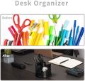 Rotating Office Supplies Organizer Set, Desk Organizer Caddy Gift Set Come with Tape Dispenser, Pens, Stapler, Binder Clips, Sharpener, Scissor, Eraser, Black. 