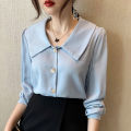 White Chiffon Shirt Women Long Sleeve Bandage Dress Chic Top 2023 Spring New Sweet Korean Style Peter Pan Collar Blouse.