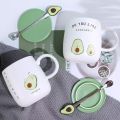 Mugs with Avocado Funny Coffee Cup Ceramic Creative Color Heat-resistant Mug with Lid 450ml Kids Office Home Drinkware Gift.