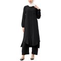 Womens Abaya 2-Piece Set Semi Formal Dubai Kaftan Fall Loose Long Sleeve Black Muslim Robe with Pants for Womens. 