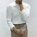 Autumn Long Sleeve Knit Polo Shirt Men Fashion Ribbed Solid Color Slim Polo T-shirts Knitted Mens Casual Button Lapel Pullovers KEEMEEUYZO. 