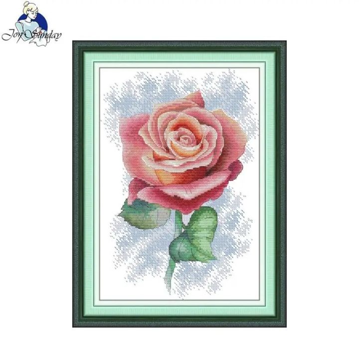 Joy Sunday Cross Stitch Kits Pink Rose Pattern Printed Counted Aida Fabric 16CT 14CT 11CT Art Craft DIY Embroidery Kit New Hot