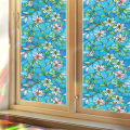 Window Film Decorative Glass Sticker Blue Flower Window Stickers for Bathroom Kitchen Bedroom. 