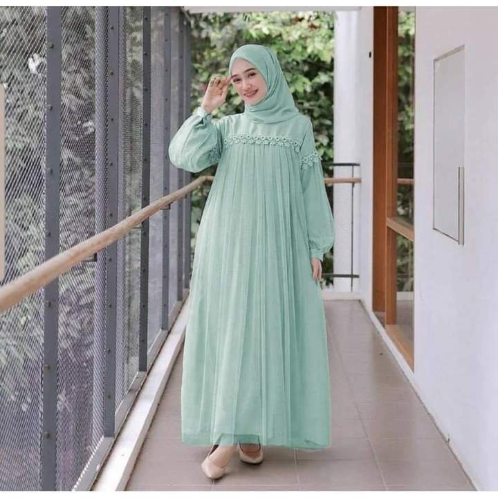 mint green dress hijab Ruffled Basic Dress Mint Green main image 1