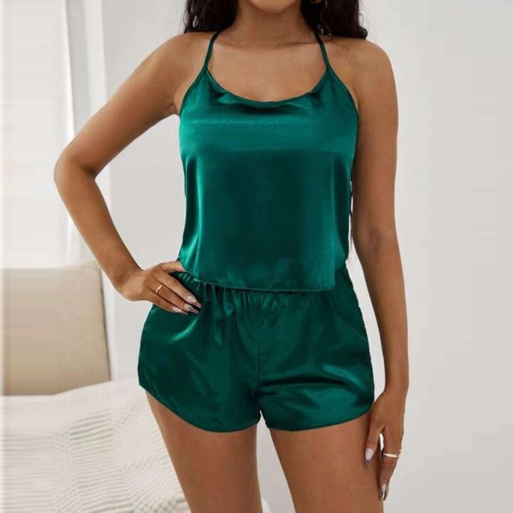 Womens%20Summer%20Sleepwear%20Lingerie%20Satin%20Cami%20Top%20And%20Shorts%20Set%20Nightwear%20Pajamas%20Set%20Lace%20Backless%20Sleeveless%20Nightwear%20Pyjamas%20-%20Image%207