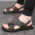 Parmat men's shoes summer leather sandals men's beach shoes can be worn outside casual shoes middle-aged and elderly dad sandals men.