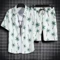 Hawaiian Style Beach Pants Men's Loose Quick-Dry Casual Suit Printed Shirt Shorts Couple plus Size Set. 