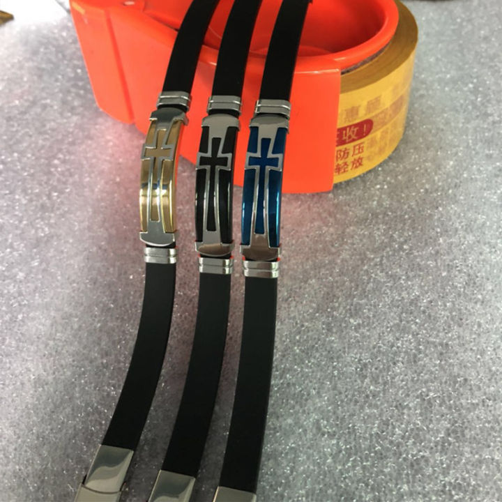 Personality%20retro%20simple%20cross%20men's%20bracelet%20Korean%20fashion%20trendy%20men's%20silicone%20bracelet%20cross-border%20spot%20-%20Image%204