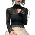 Lace lined bottomed t-shirts blouse women's high neck mesh lace blouse y blouse tops women long sleeve y clothes P3 530. 