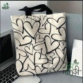 Trendy Top Handle Love Design White Color Tote Canvas Bag Shopping Bag / College / University Bag, Tote Bag, Canvas Bag with Zipper and Free Pouch, pencil bag, cosmetic bag.
